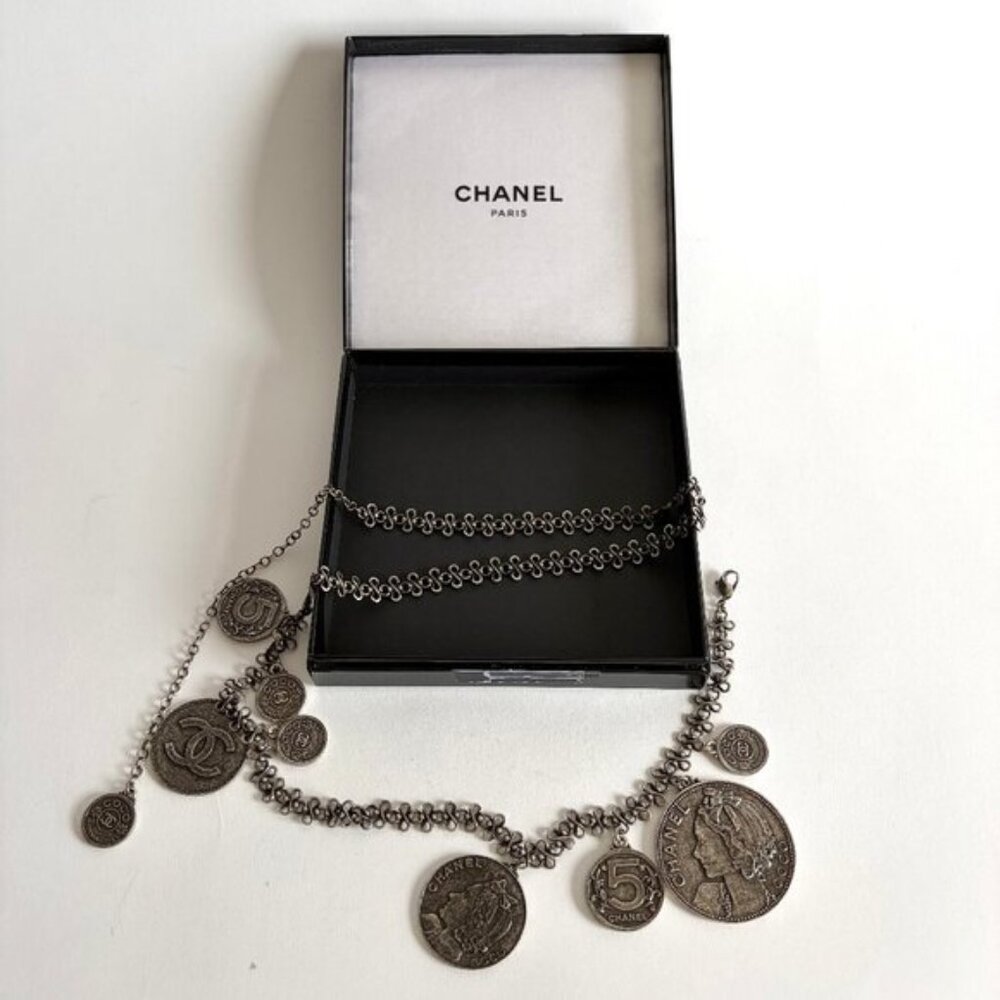CHANEL 2003 ARCHIVE SILVER COINS NECKLACE BELT